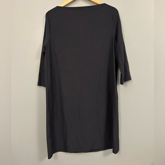 Eileen Fisher Charcoal Quarter Sleeve Long Sleeve Dress Medium Neck Shift - Picture 3 of 6